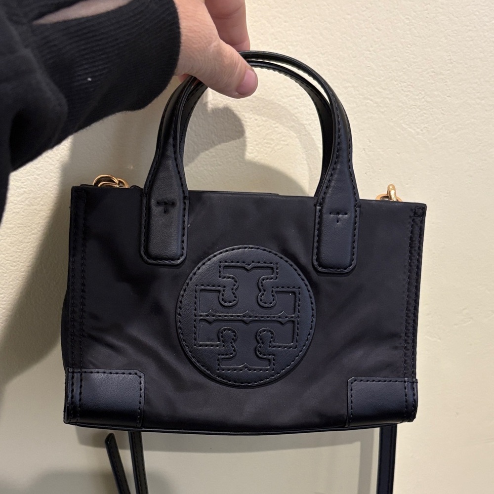 Tory Burch Black Mini Ella Bag Nylon with Gold Accents